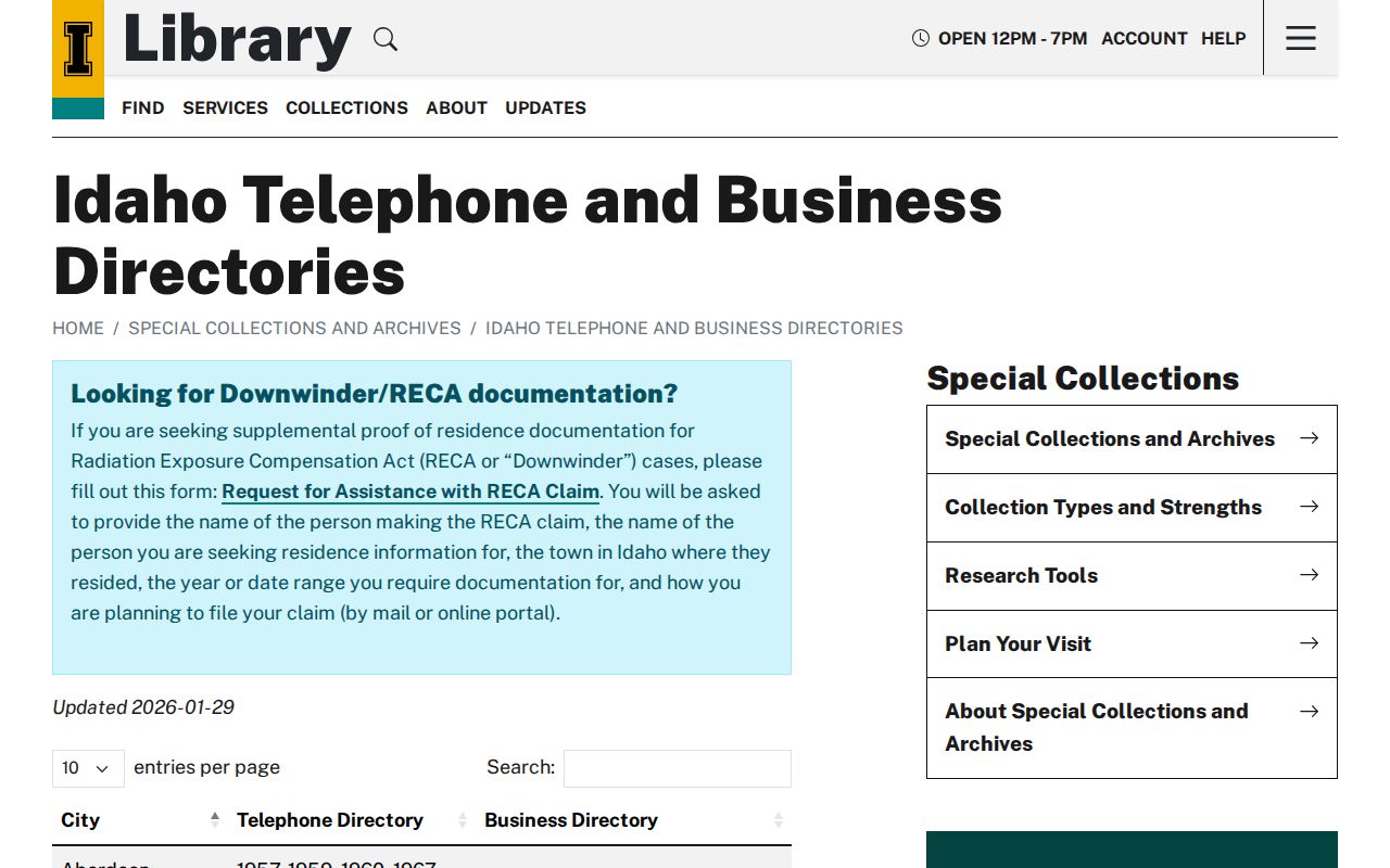 Moscow city directory holdings at University of Idaho Special Collections