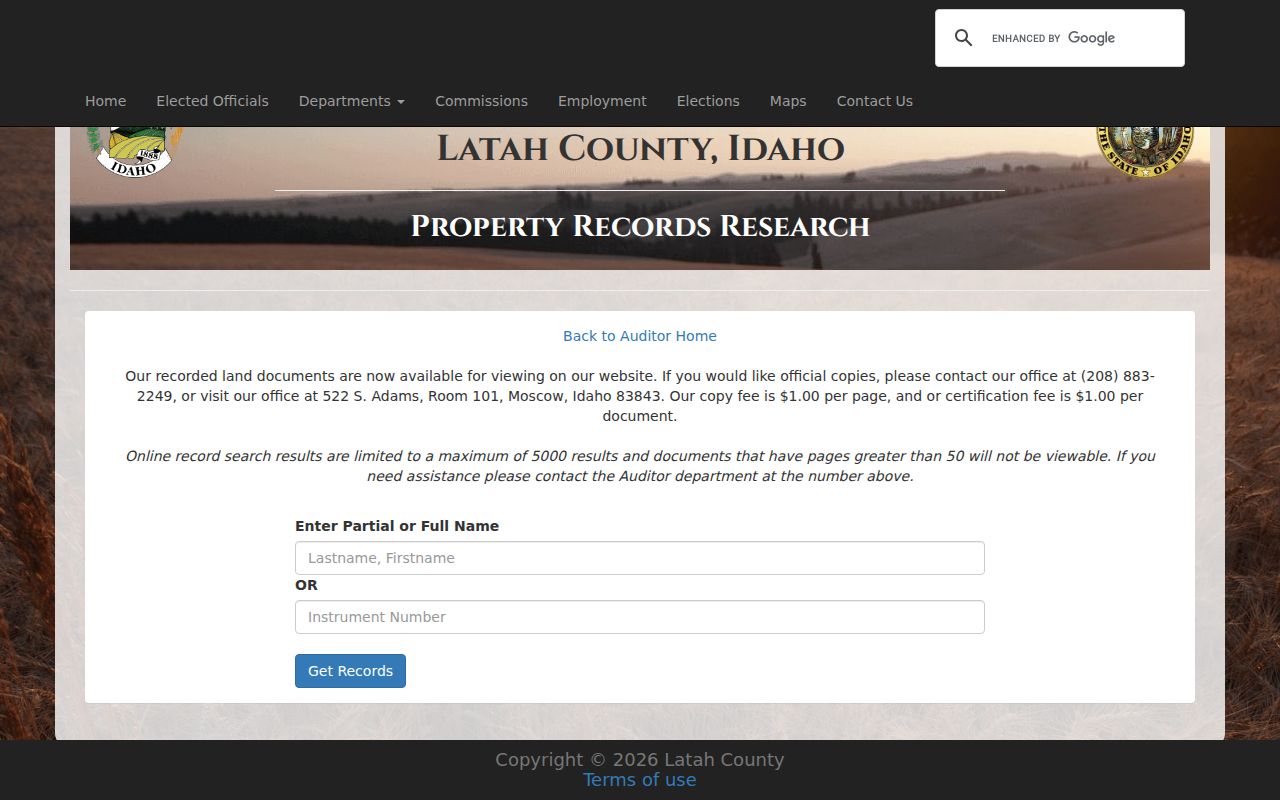 Latah County deed index in the Moscow residents directory