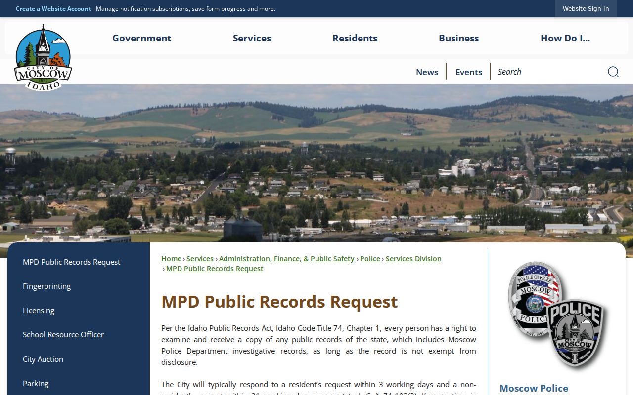 Moscow neighbors research through the police records request page