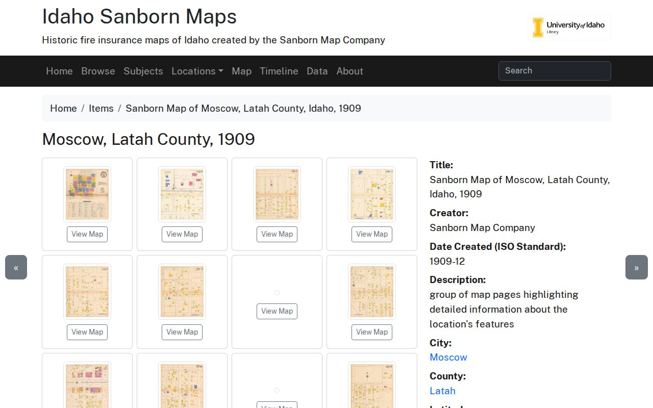 University of Idaho digital Moscow 1909 Sanborn map for previous resident and house history research
