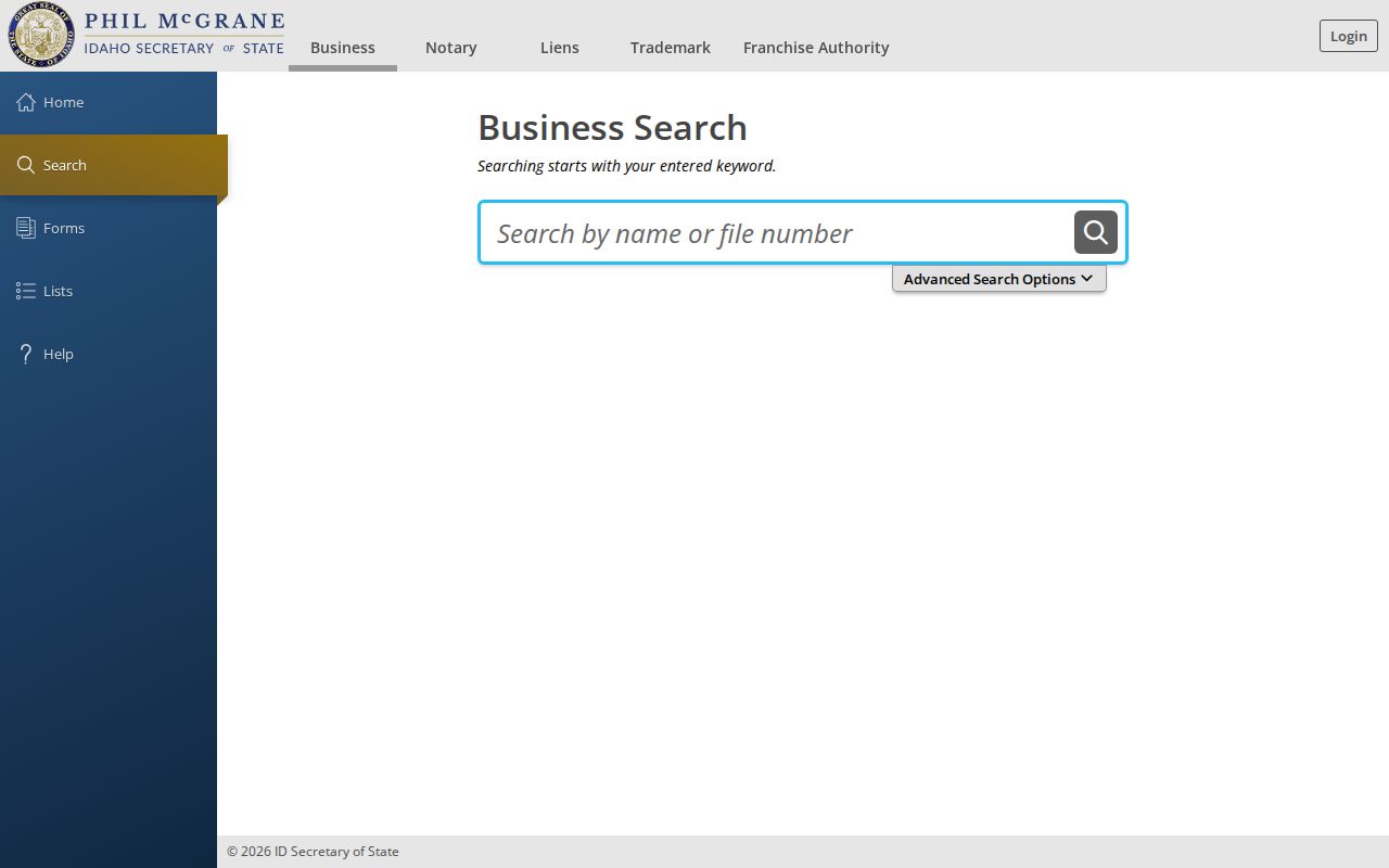 Moscow resident lookup at the Idaho business search