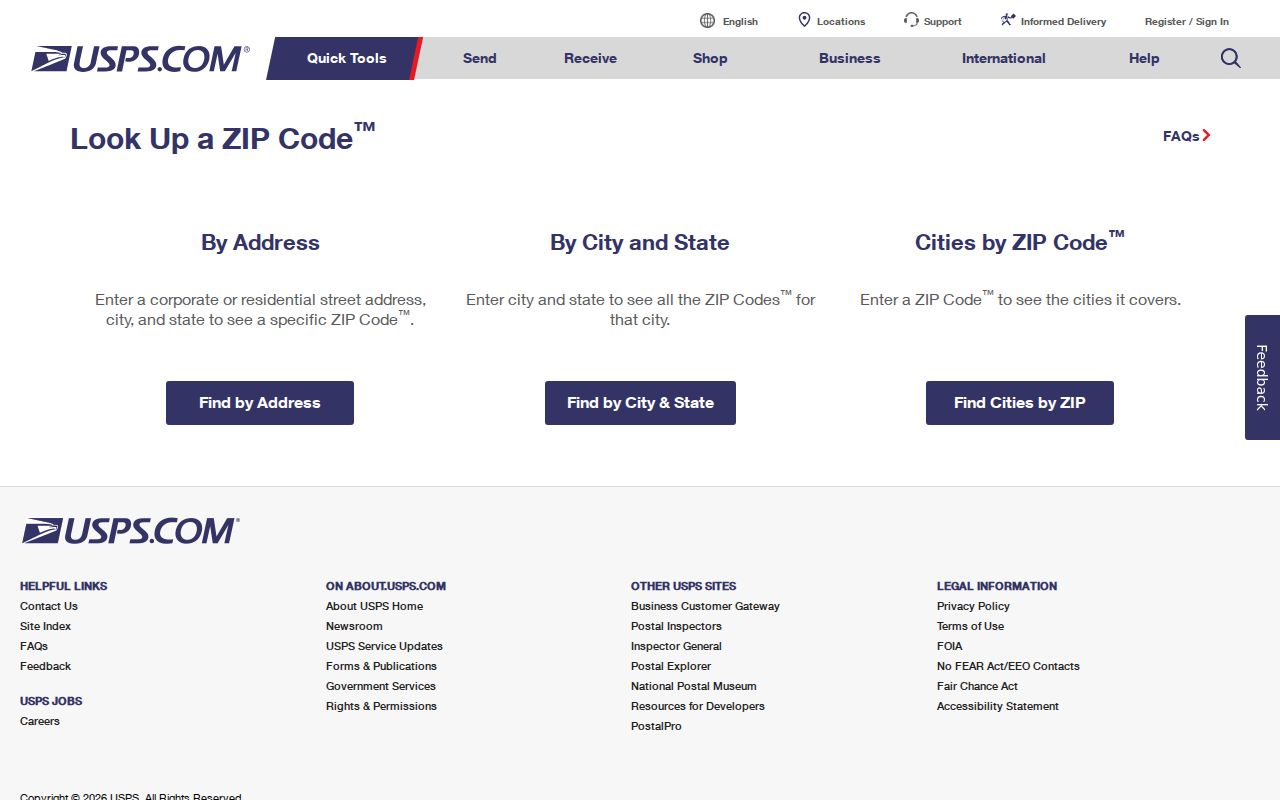 Moscow ZIP code directory USPS lookup screen